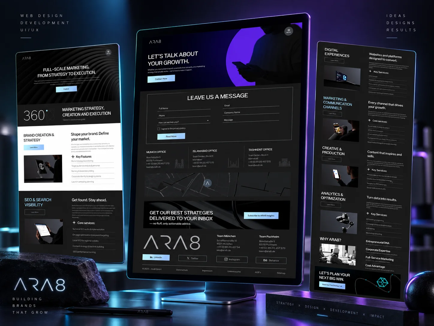 ARA8 digital marketing website mockup, view 2
