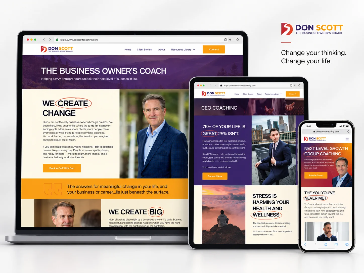 Don Scott Coaching website mockup, view 1