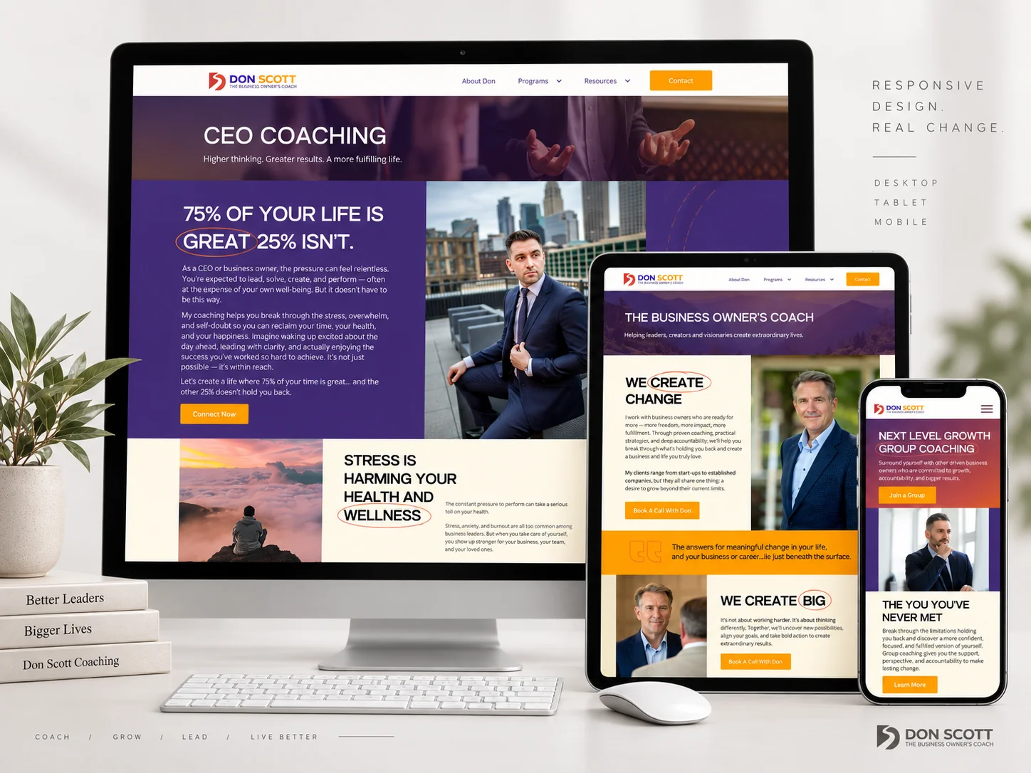 Don Scott Coaching website mockup, view 2