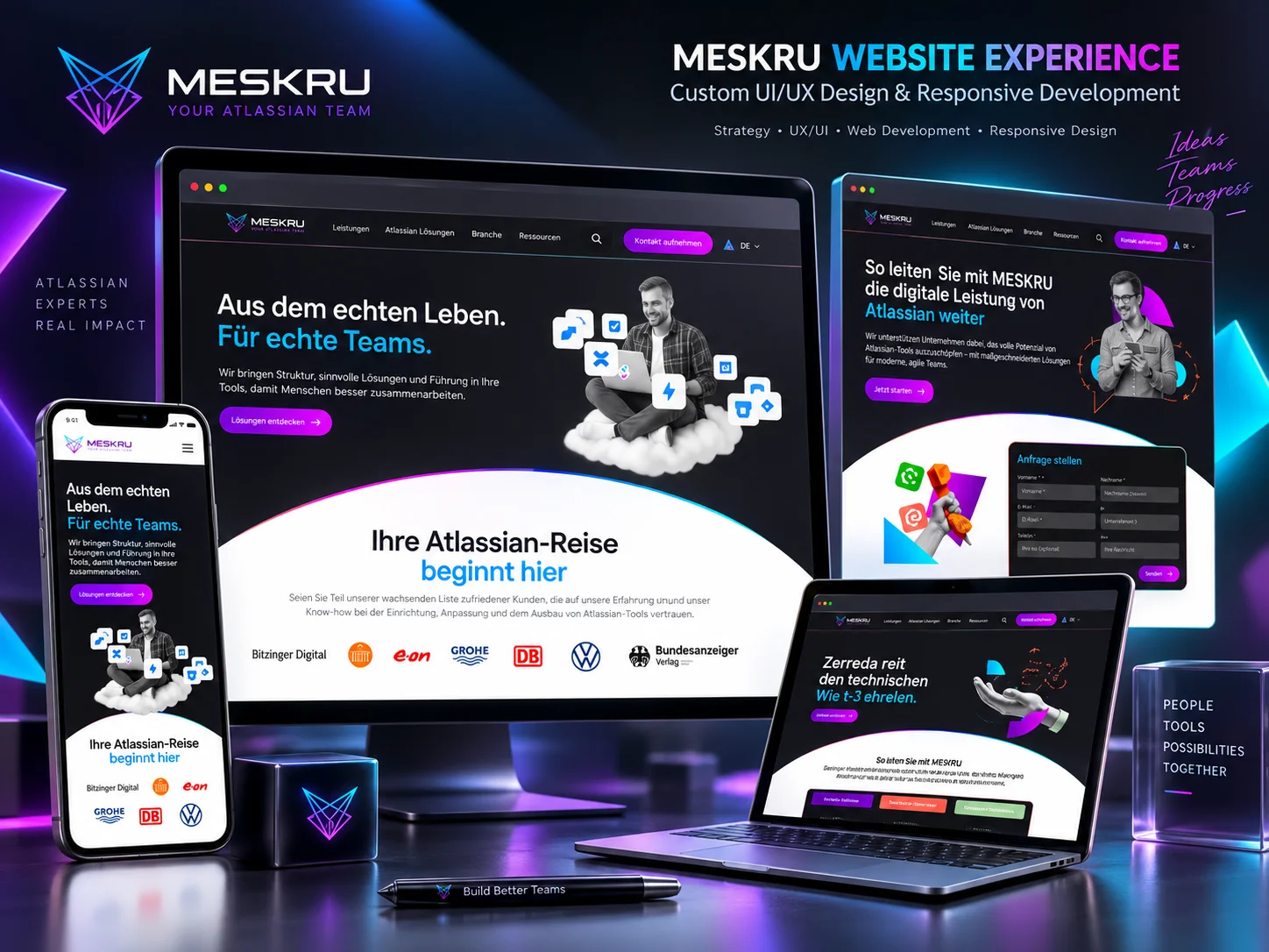 MESKRU Atlassian consulting website mockup, view 1