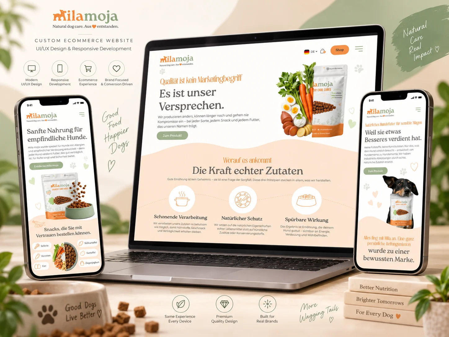 Milamoja natural dog care ecommerce mockup, view 1
